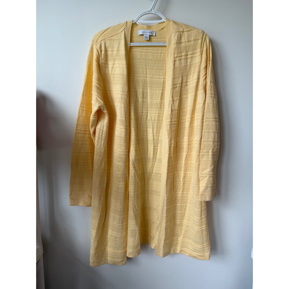 Madison Grey Womens Yellow Open Front Textured Knit Cardigan Sweater Large